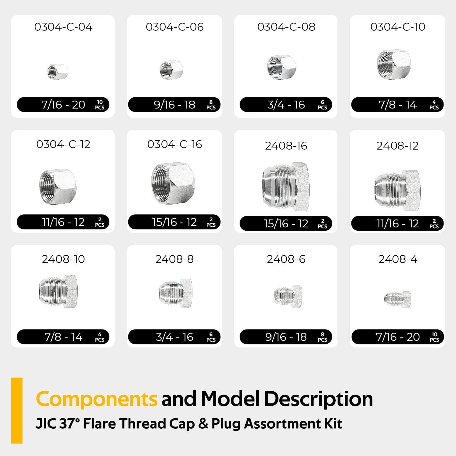128 PCS JIC and ORFS Hydraulic Cap and Plug Hose Tube and Pipe Cap and Plug Kit