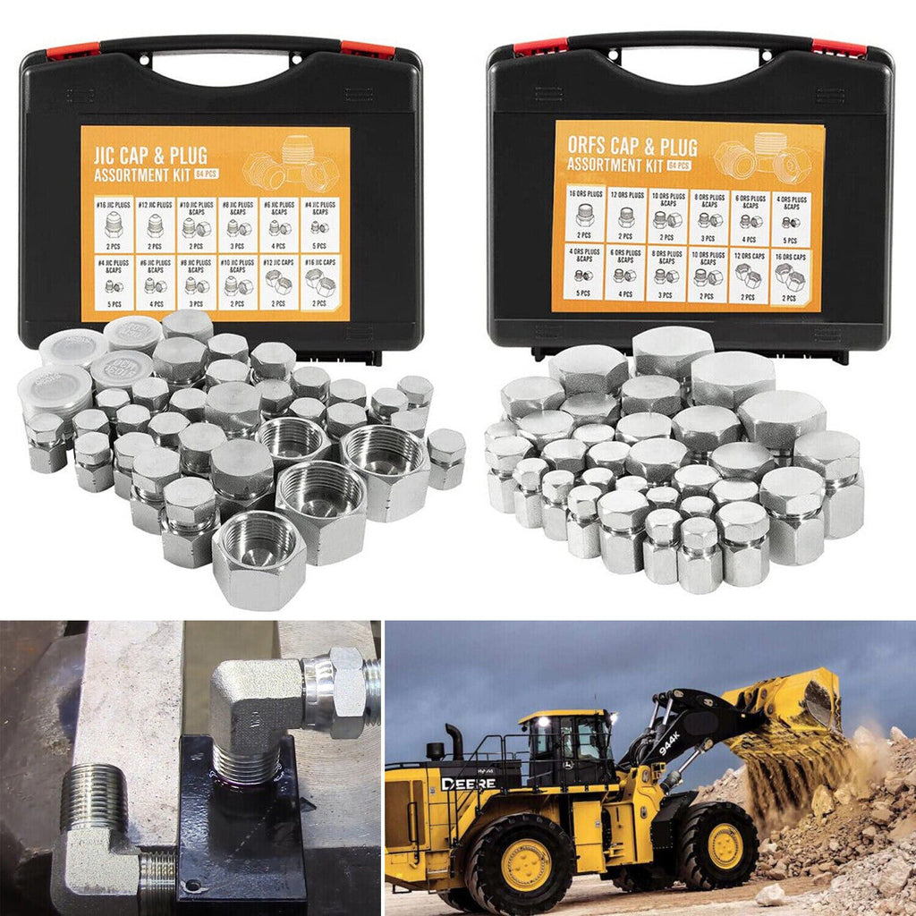 128 PCS JIC and ORFS Hydraulic Cap and Plug Hose Tube and Pipe Cap and Plug Kit