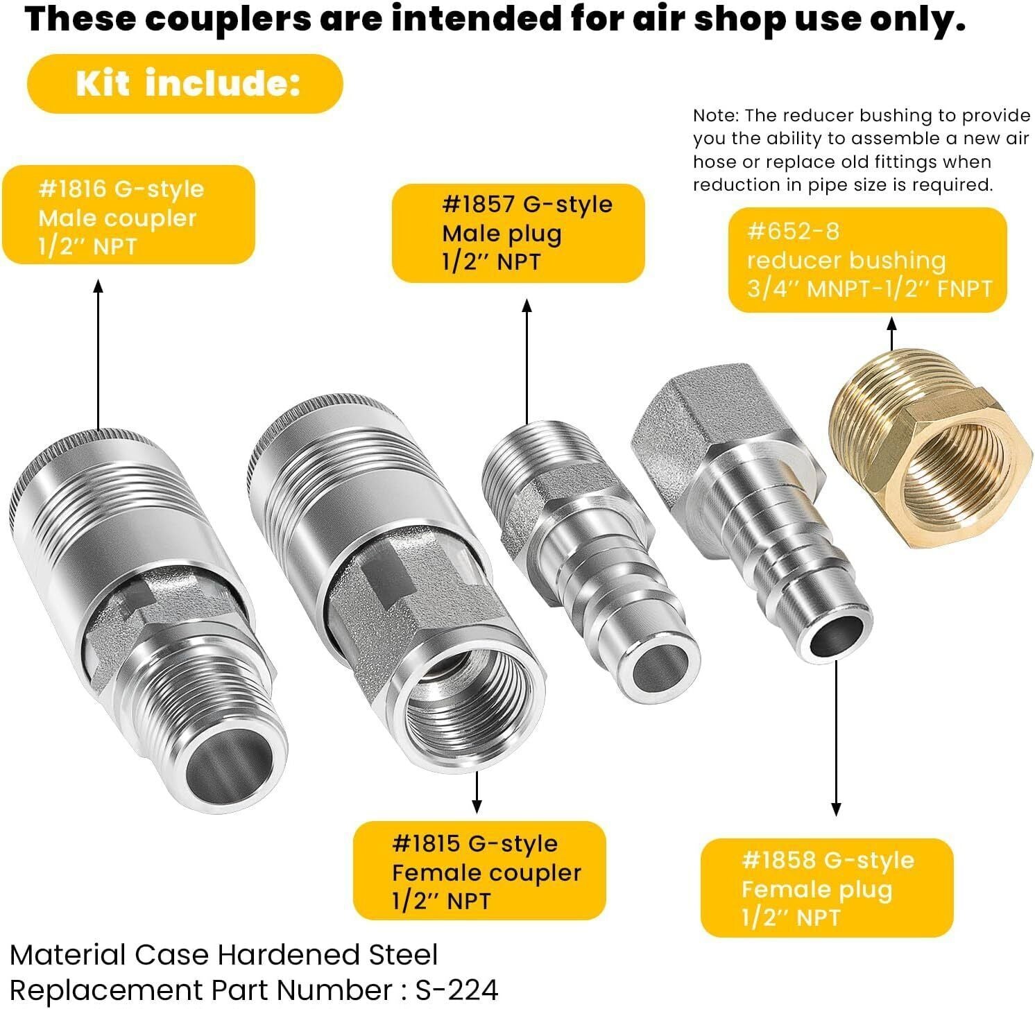 for Milton S-224 1/2" Male Female NPT G-Style Coupler Plug Kit Air Tool Fittings