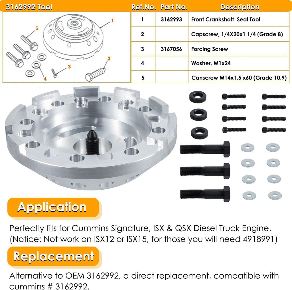For Cummins ISX QSX ISX15 Front Crankshaft Seal Remover & Installer Tool Set