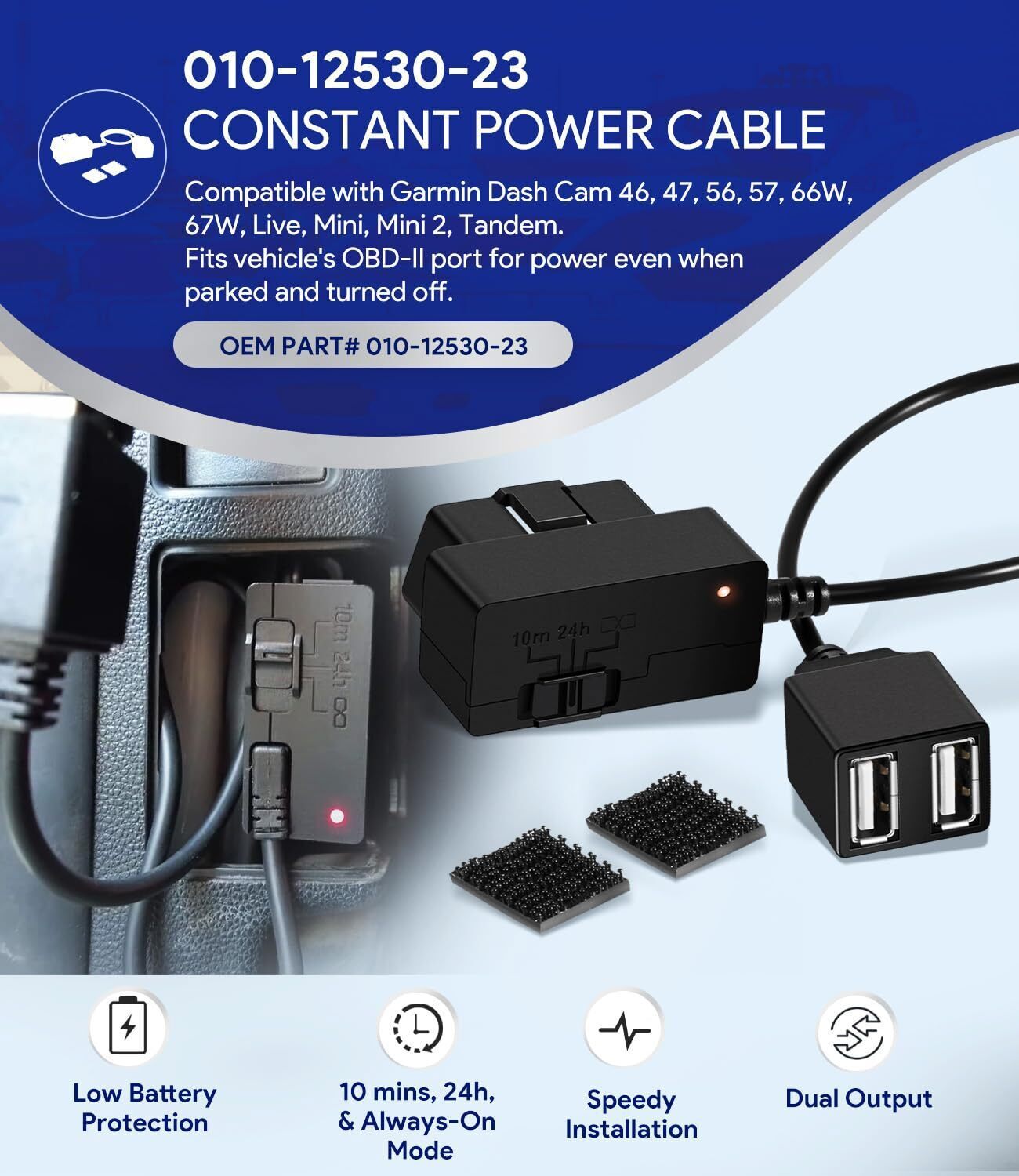 010-12530-23 Constant Power Cable for Garmin Dash Cam 46, 56, 57, 66W, 67W