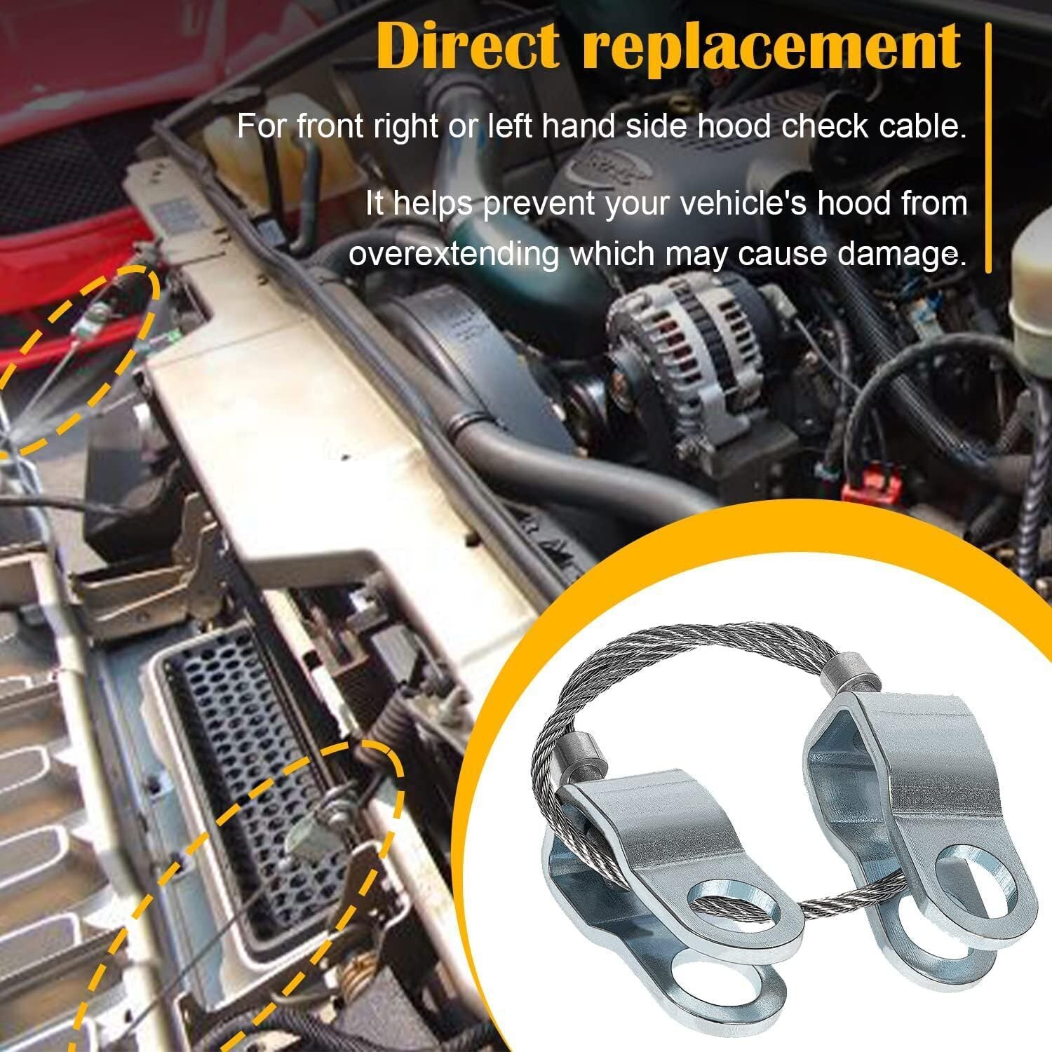 Hood Check Cable 15146196 Stainless Steel for GM 2003-2009 Hummer H2 6.2L 6.0L