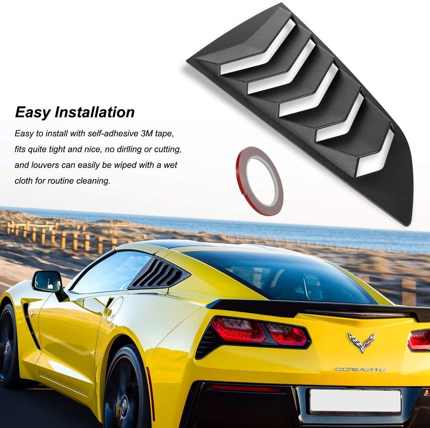 2PC Side Window Louver Cover Sun Shade Scoop Hood Vent For 2014-2019 C7 Corvette