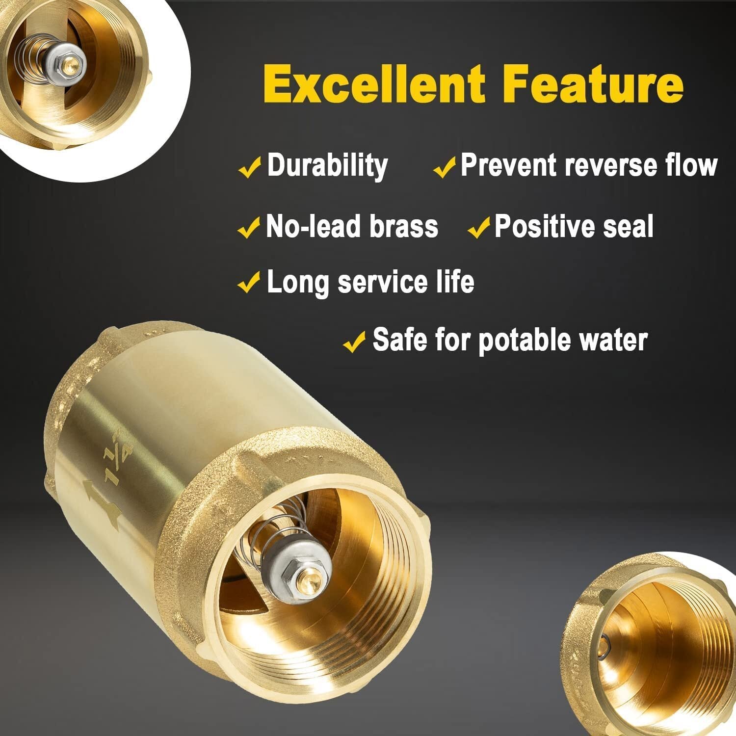 In-Line Check Valve 1 1/4" Brass Female Pipe Thread fits for Most Pumps