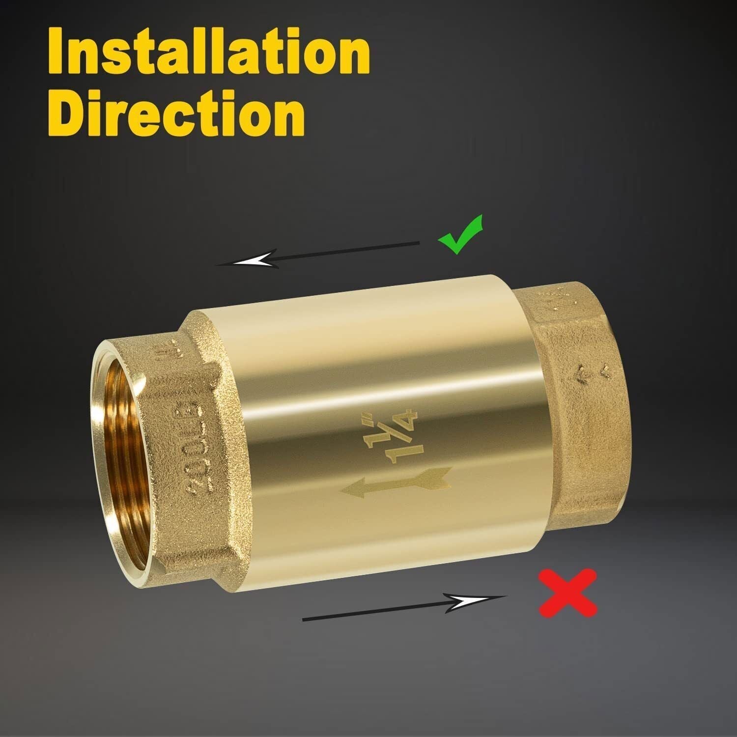 In-Line Check Valve 1 1/4" Brass Female Pipe Thread fits for Most Pumps