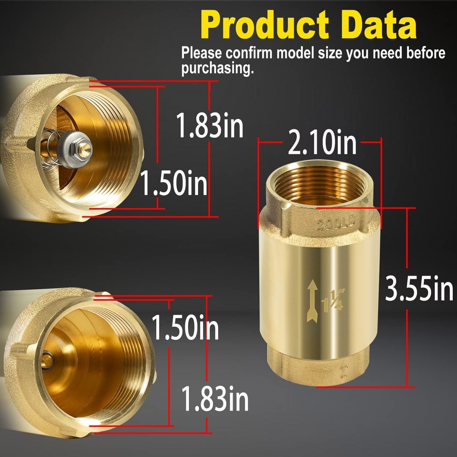 In-Line Check Valve 1 1/4" Brass Female Pipe Thread fits for Most Pumps
