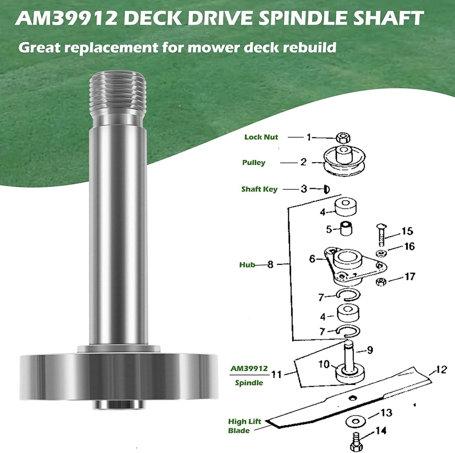 Deck Blade Spindle Shaft For John Deere Mower Blade Spindle Replacement #AM39912