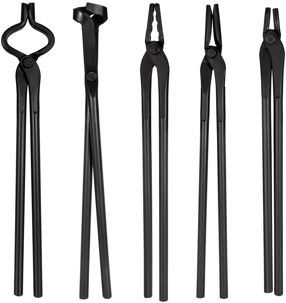5Pcs Knife Making Tongs Set Bladesmith Blacksmith Tongs for Anvil Vise Forge