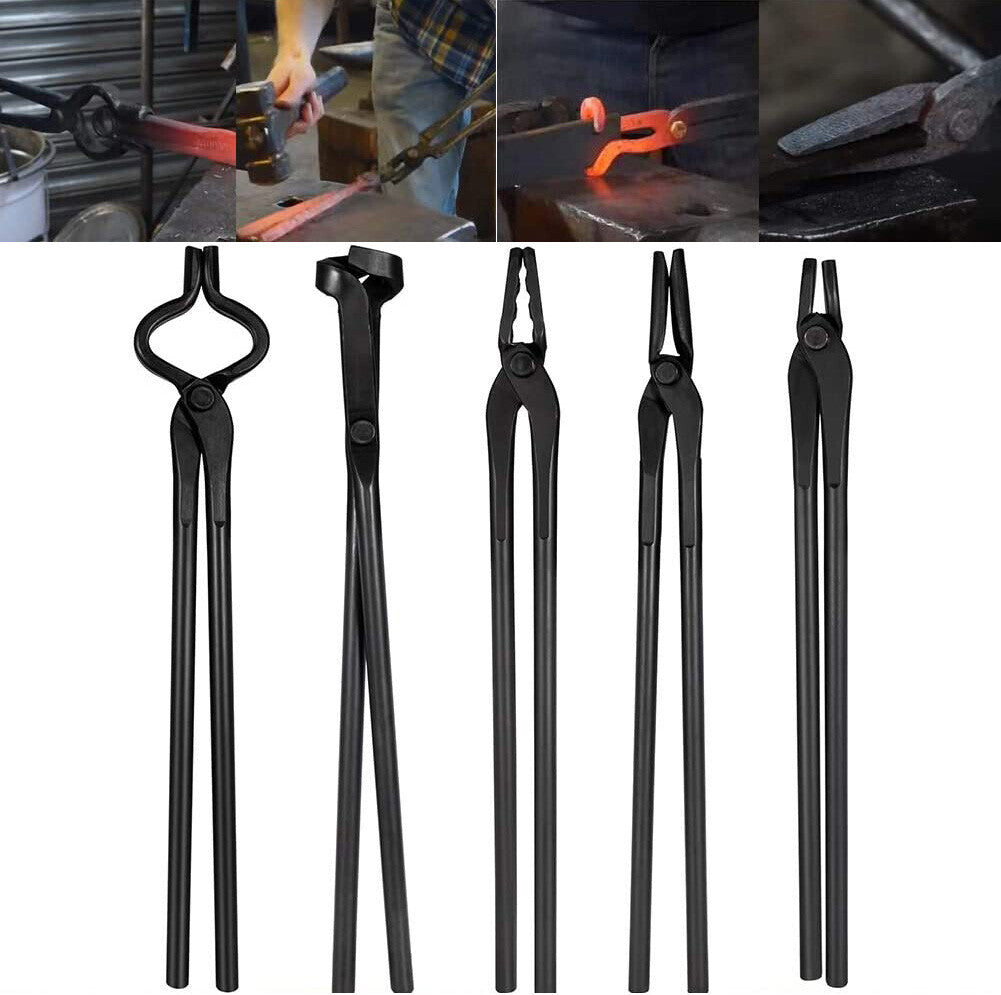 5Pcs Knife Making Tongs Set Bladesmith Blacksmith Tongs for Anvil Vise Forge