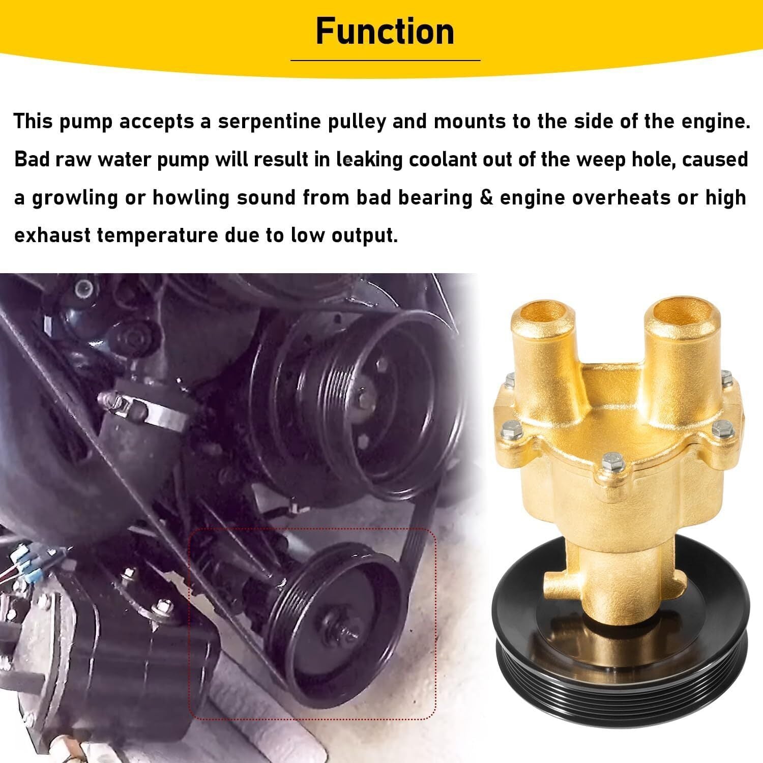 Raw Sea Water Pump with Pulley for Mercury, MerCruiser, Quicksilver 46-8M0139995