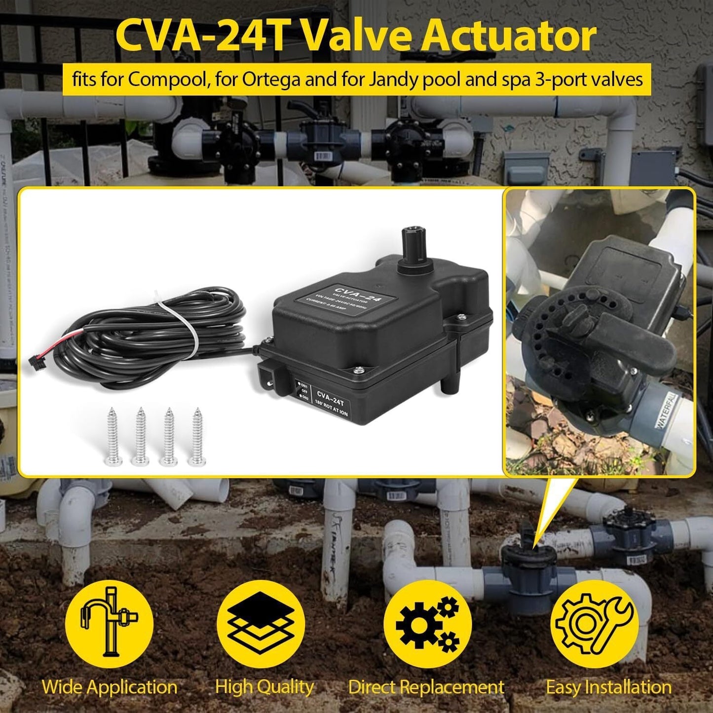 for Pentair Compool, Jandy/Zodiac,Hayward 263045 CVA-24T Valve Actuator 24V