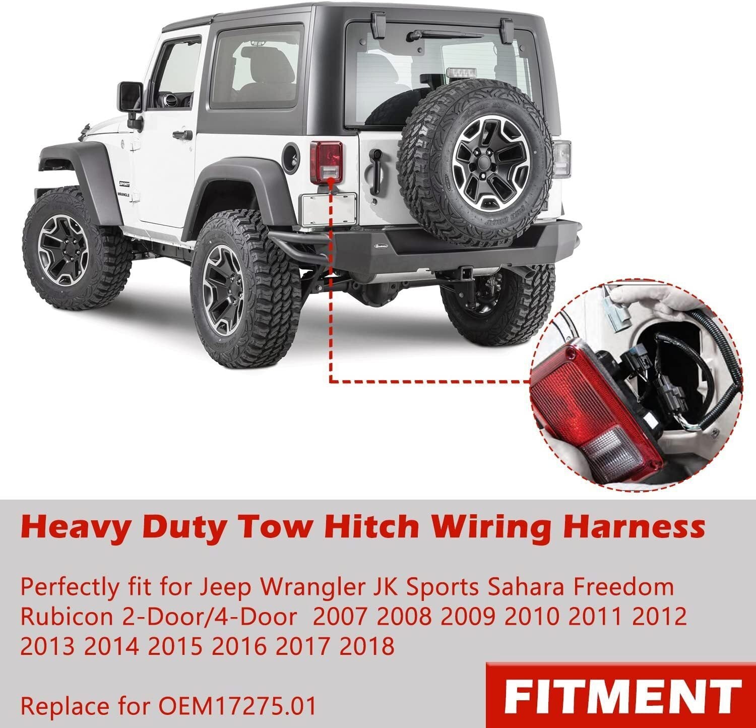 70.5" 4-Way Tow Hitch Wiring Harness For 07-18 Jeep Wrangler JK Trailer 17275.01