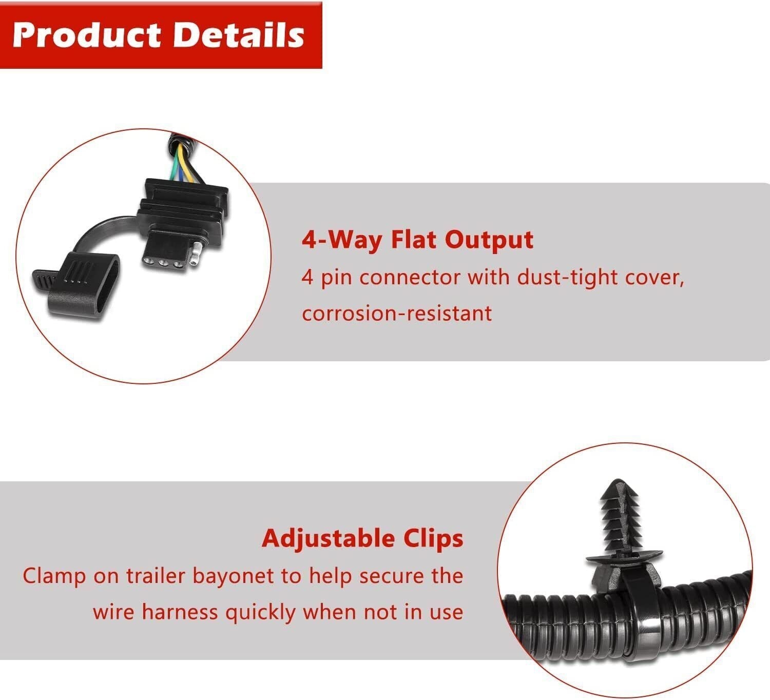 70.5" 4-Way Tow Hitch Wiring Harness For 07-18 Jeep Wrangler JK Trailer 17275.01