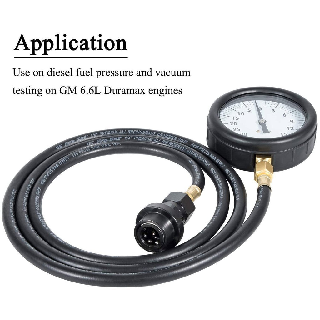 GM 6.6L Duramax Diesel Fuel Pressure System Vacuum Test Kit TU-32-6 Hose + Gauge
