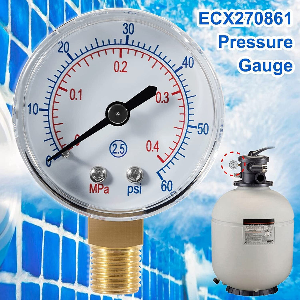 ECX270861 Bottom Mount Pressure Gauge for Hayward Sand D.E. Pool Filter 60 PSI