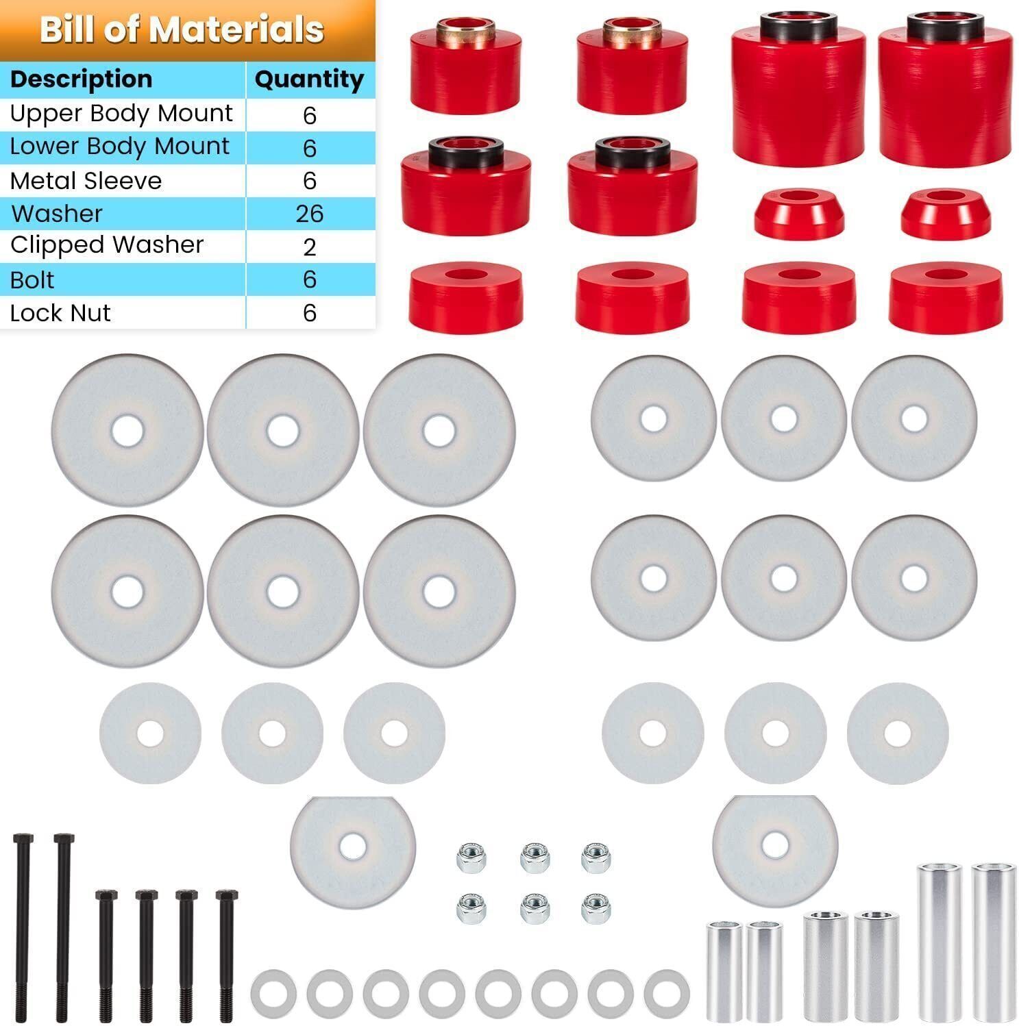 For 1980-1998 Ford F150 F250 F350 2WD/4WD 4.4123R Body Cab Mount Bushing Set Kit