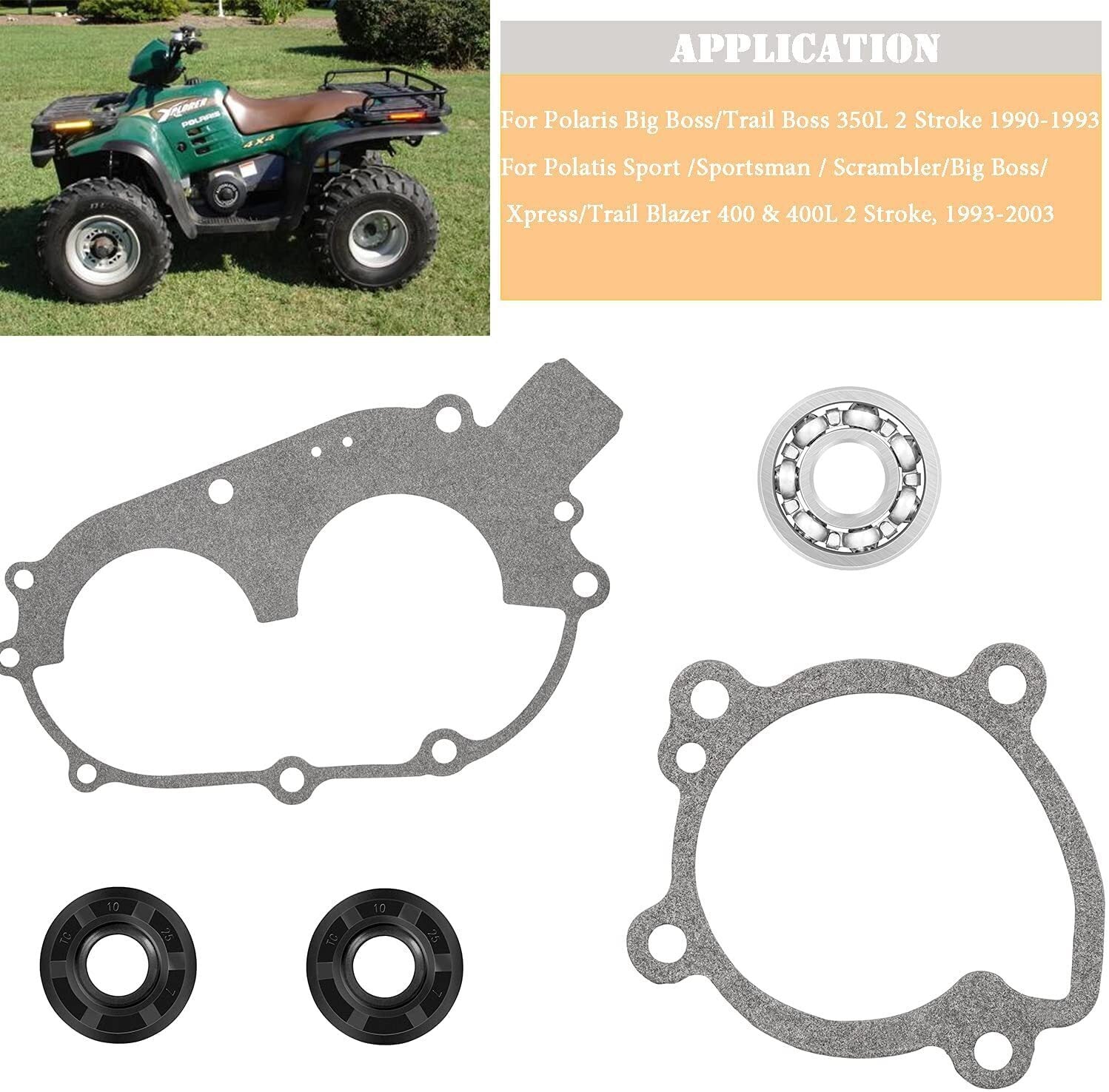 For Polaris Water Pump Rebuild Kit Bearing, Seal & Gaskets 400 & 400L 2 Stroke