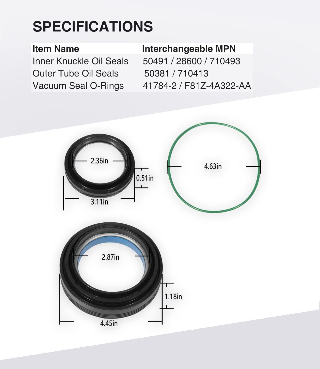 Ford 1998-2004 F250 F350 superduty Dana 50 60, Front Axle Knuckle Tube Seal Kit