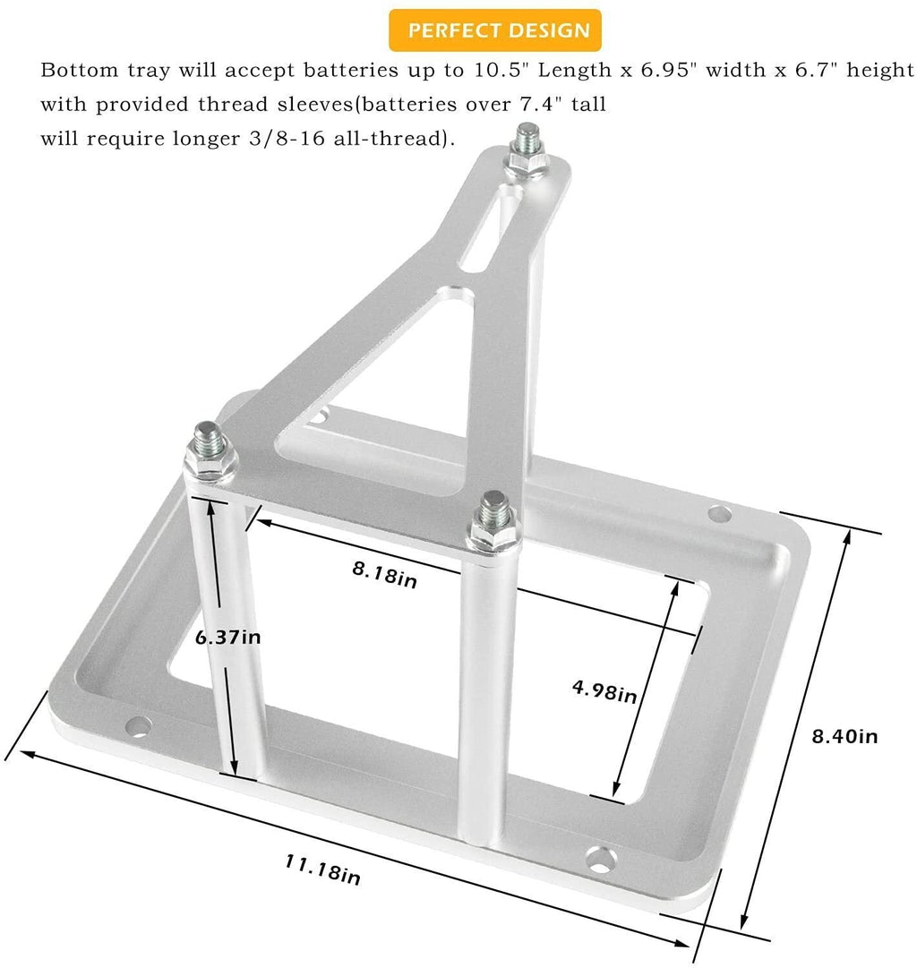 551181 Universal Billet Battery Tray Hold Down Trunk Relocation Box Optima Mount