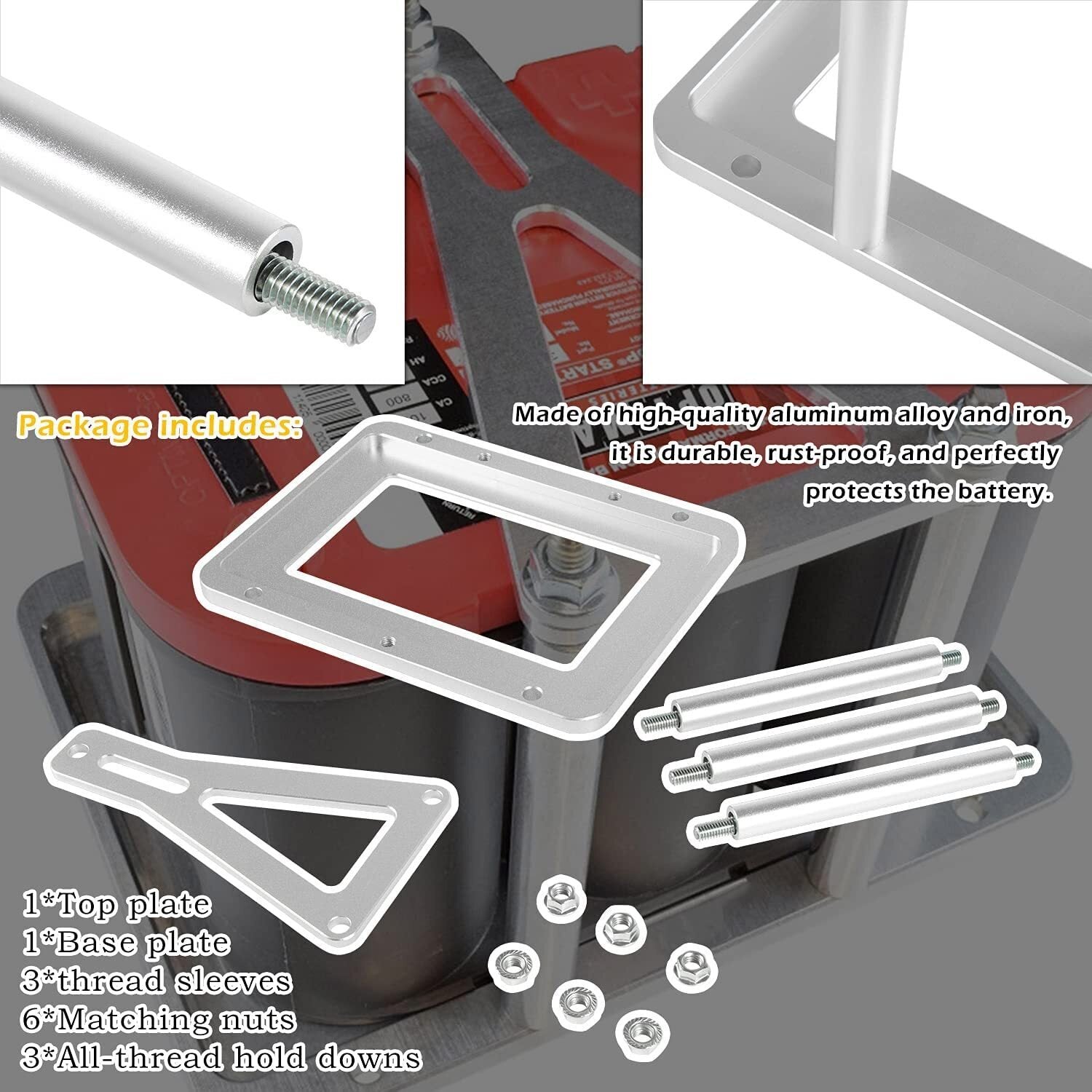 551181 Universal Billet Battery Tray Hold Down Trunk Relocation Box Optima Mount