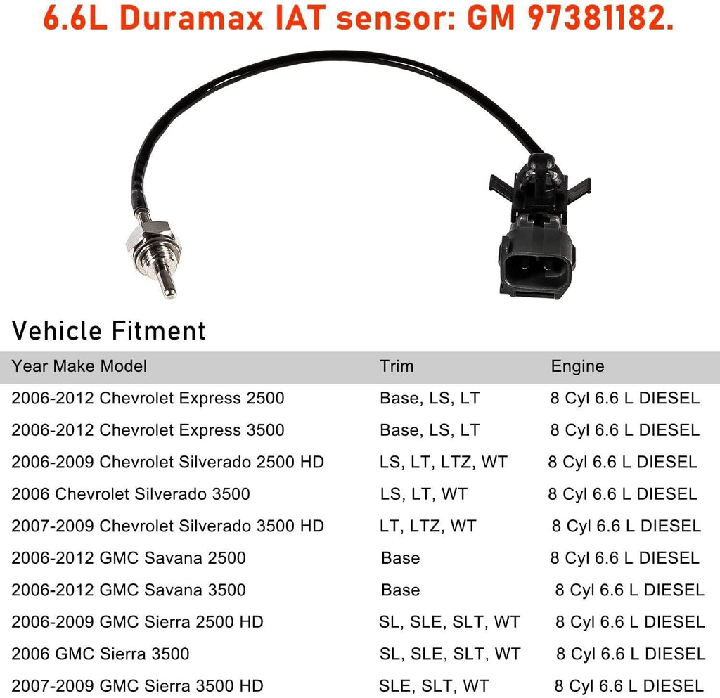 Intake Air Temperature Sensor 97381182 For 2006-2010 GM LBZ / LMM 6.6L Duramax