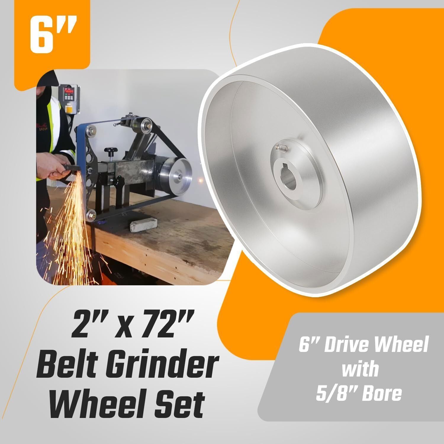 2''x72" Belt Grinder Knife Grinder 6" Drive Wheel Crowned 5/8" Bore Aluminum