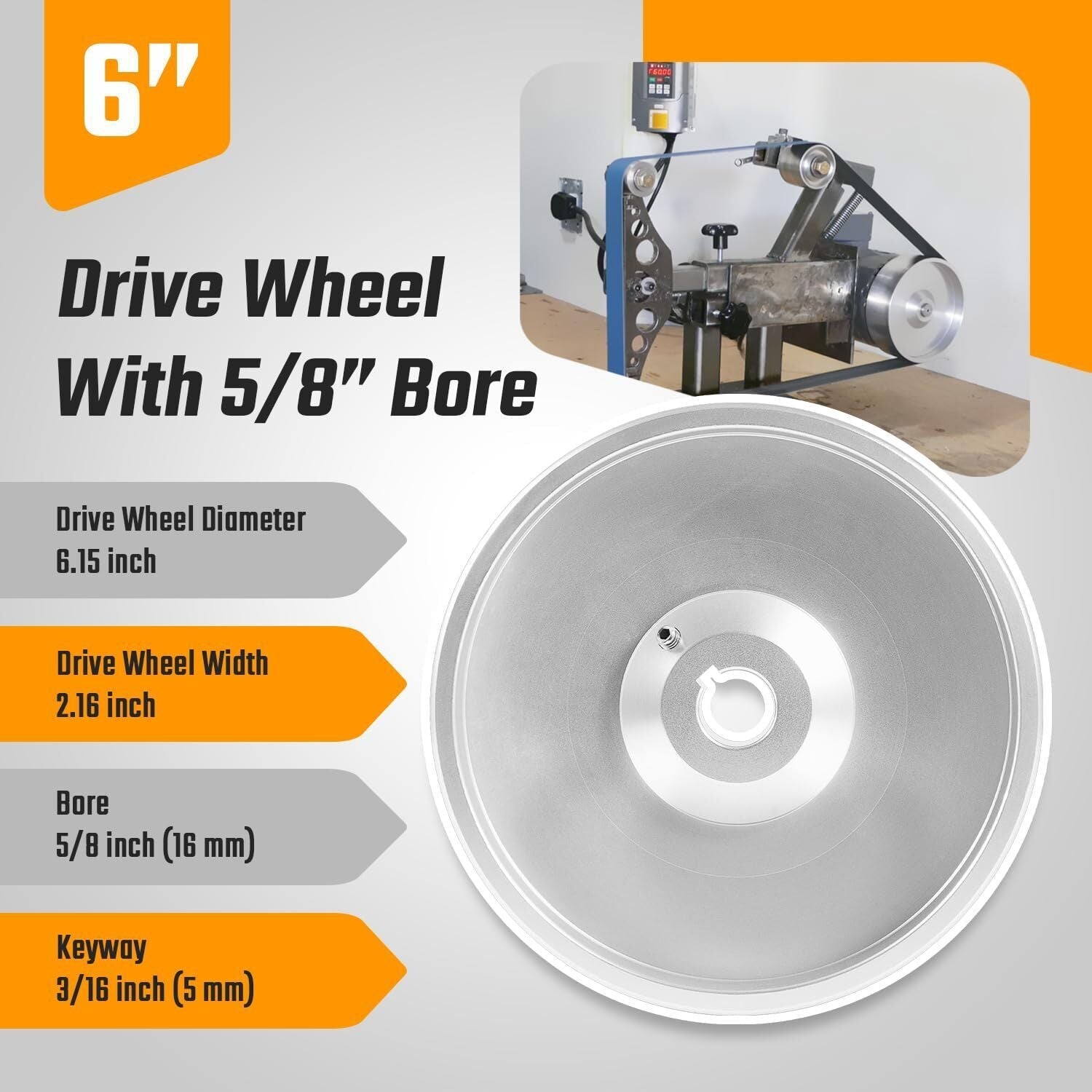 2''x72" Belt Grinder Knife Grinder 6" Drive Wheel Crowned 5/8" Bore Aluminum