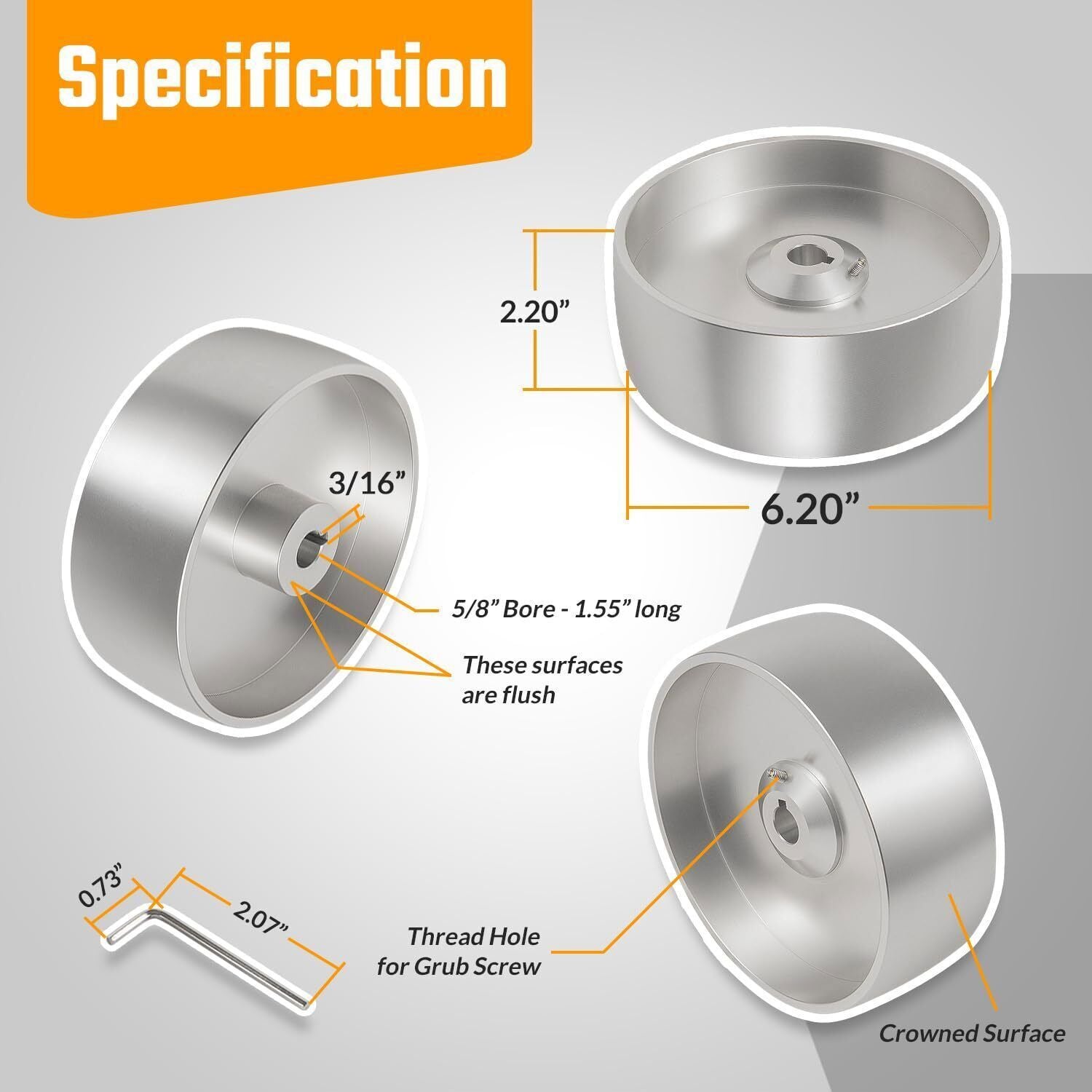 2''x72" Belt Grinder Knife Grinder 6" Drive Wheel Crowned 5/8" Bore Aluminum