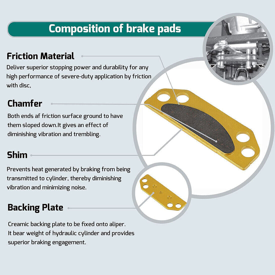 Parking Brake Pad w Shims & Springs Kit for Polaris Ranger 500 700 800 900 05-15