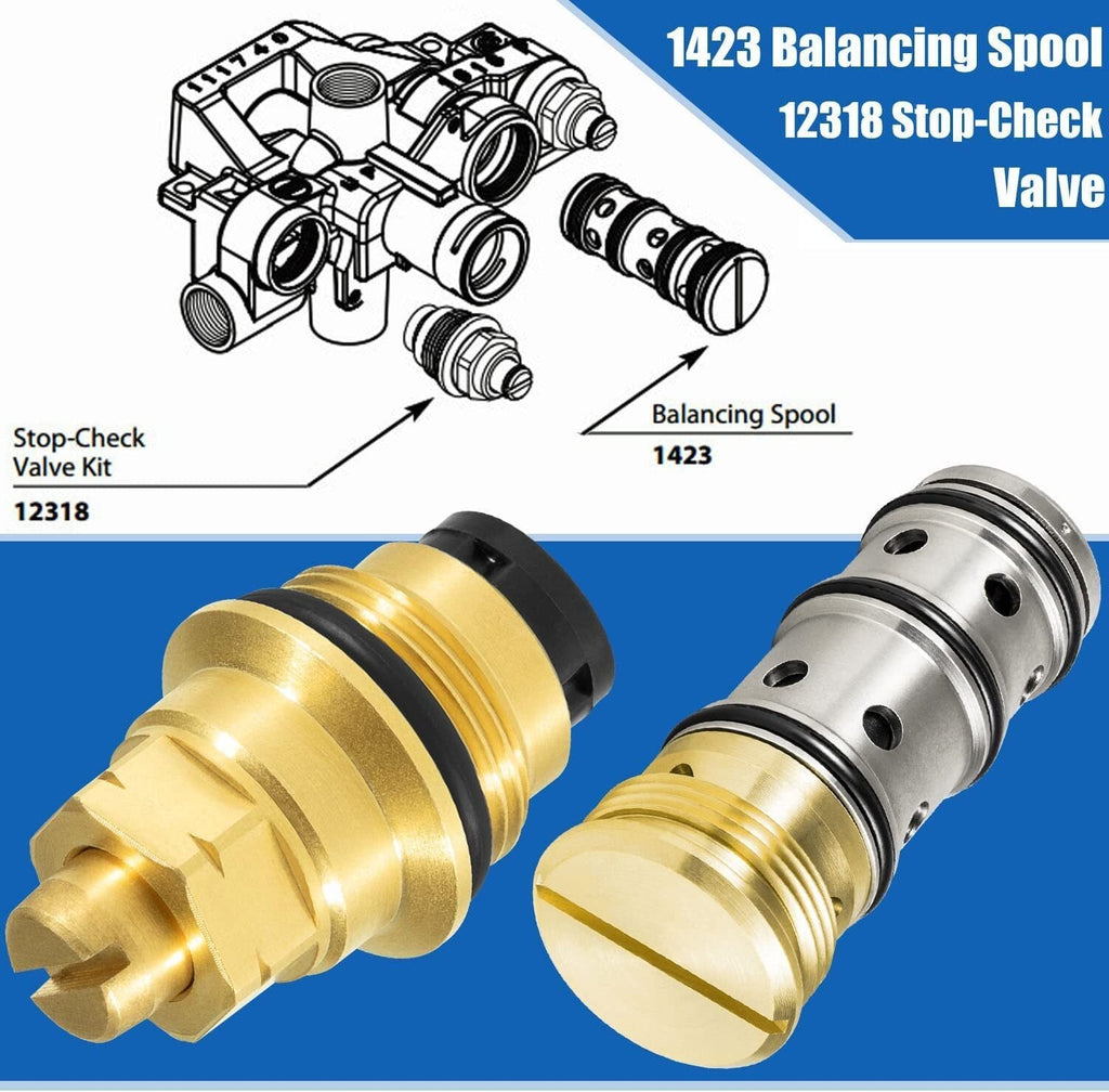 1423 Balancing Spool 132343 & 12318 Stop-Check Valve Kit for Moen Tub and Shower