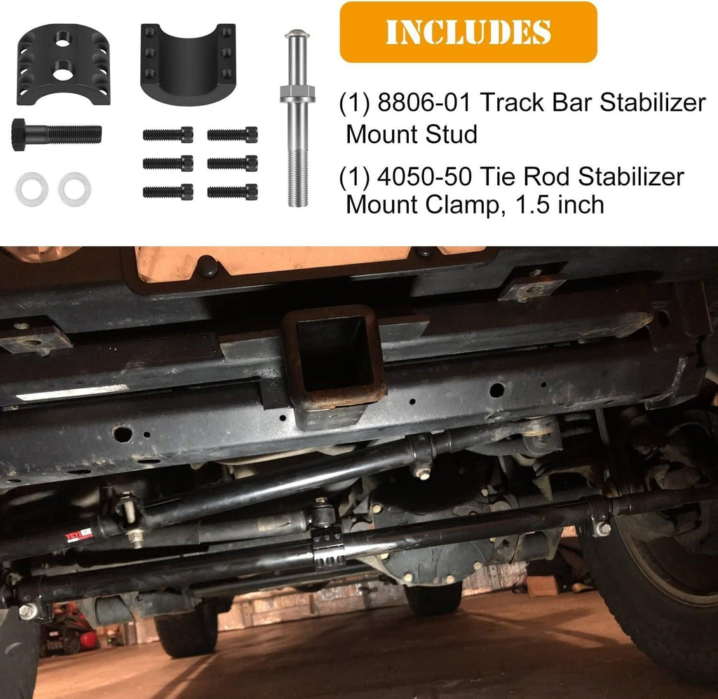 Steering Stabilizer Tie Rod Clamp Stud 1-1/2" OD Tube for Jeep Wrangler JL JT JK