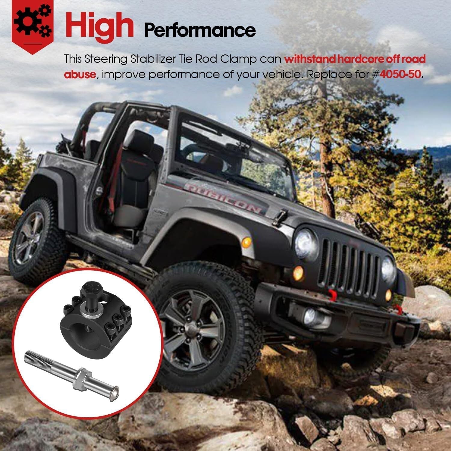 Steering Stabilizer Tie Rod Clamp Stud 1-1/2" OD Tube for Jeep Wrangler JL JT JK