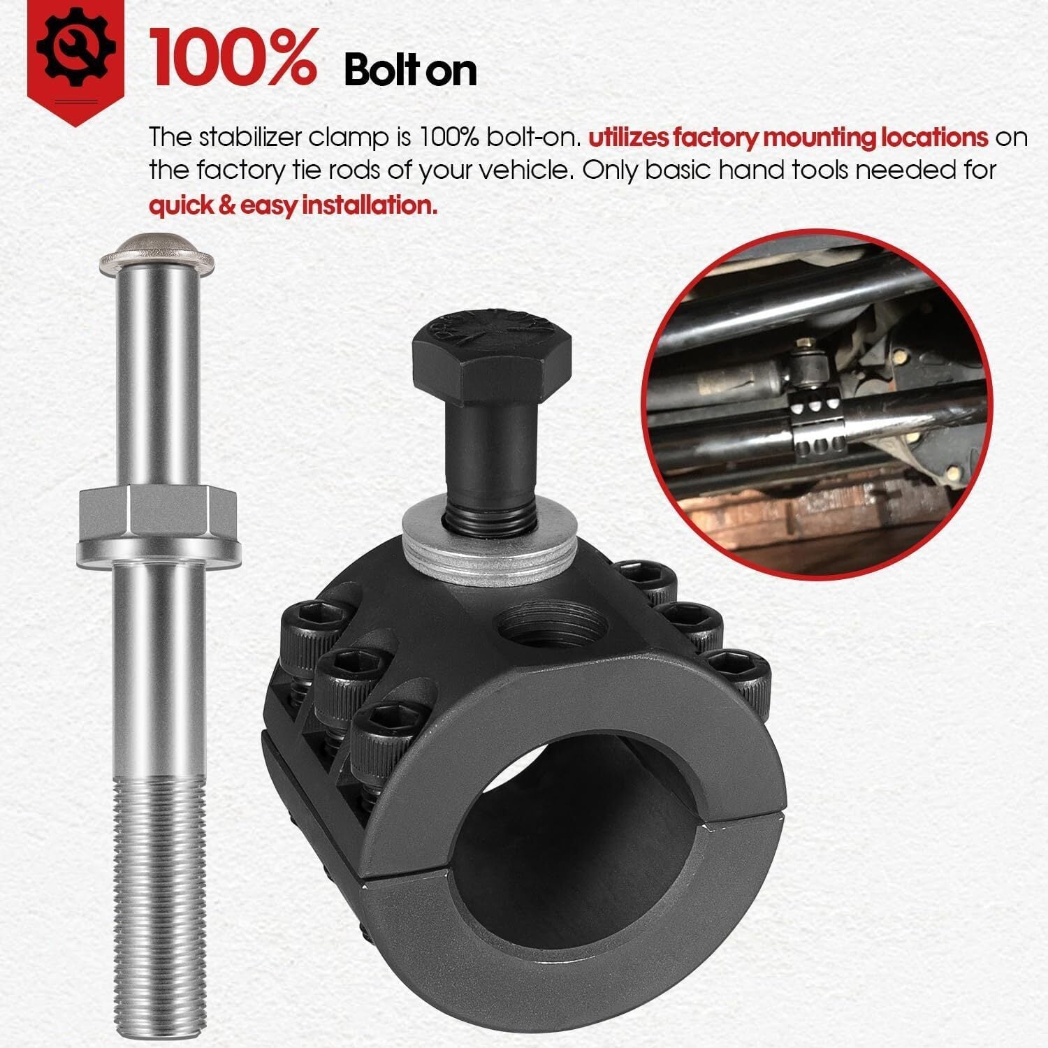 Steering Stabilizer Tie Rod Clamp Stud 1-1/2" OD Tube for Jeep Wrangler JL JT JK