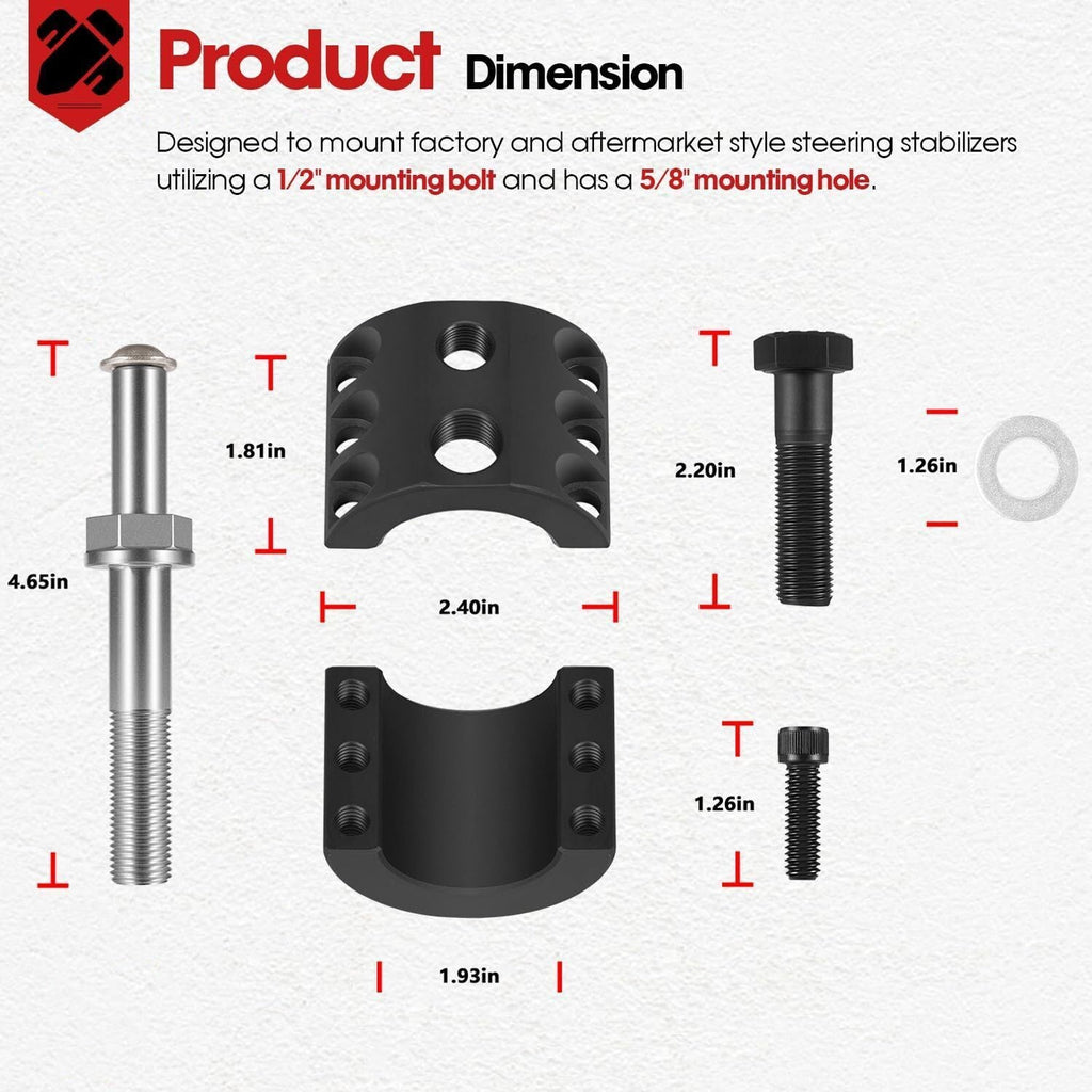 Steering Stabilizer Tie Rod Clamp Stud 1-1/2" OD Tube for Jeep Wrangler JL JT JK