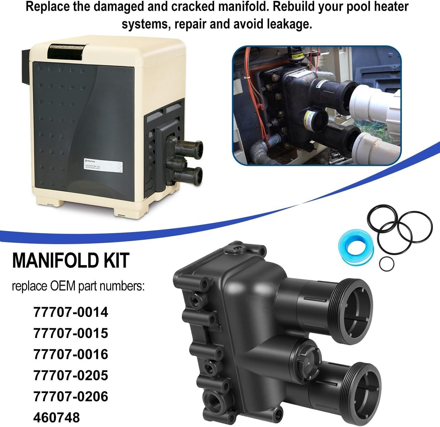 77707-0206 Pool Heater Manifold Body for Pentair MasterTemp,Sta-Rite Max-e-Therm