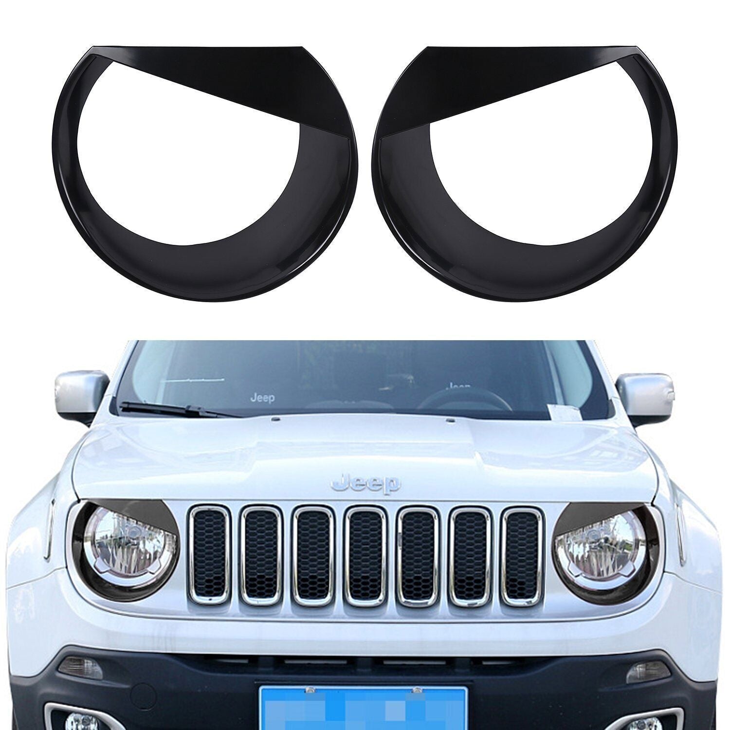 2X ABS Angry Bird Front Headlight Bezels Cover Trim for Jeep Renegade 2015-2018