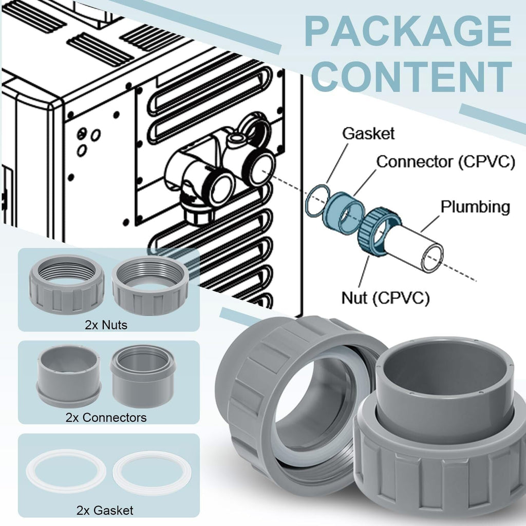 2 Pack 006723F 2" PVC Connector for Raypak Pool Heater Parts R185A R265A R335A