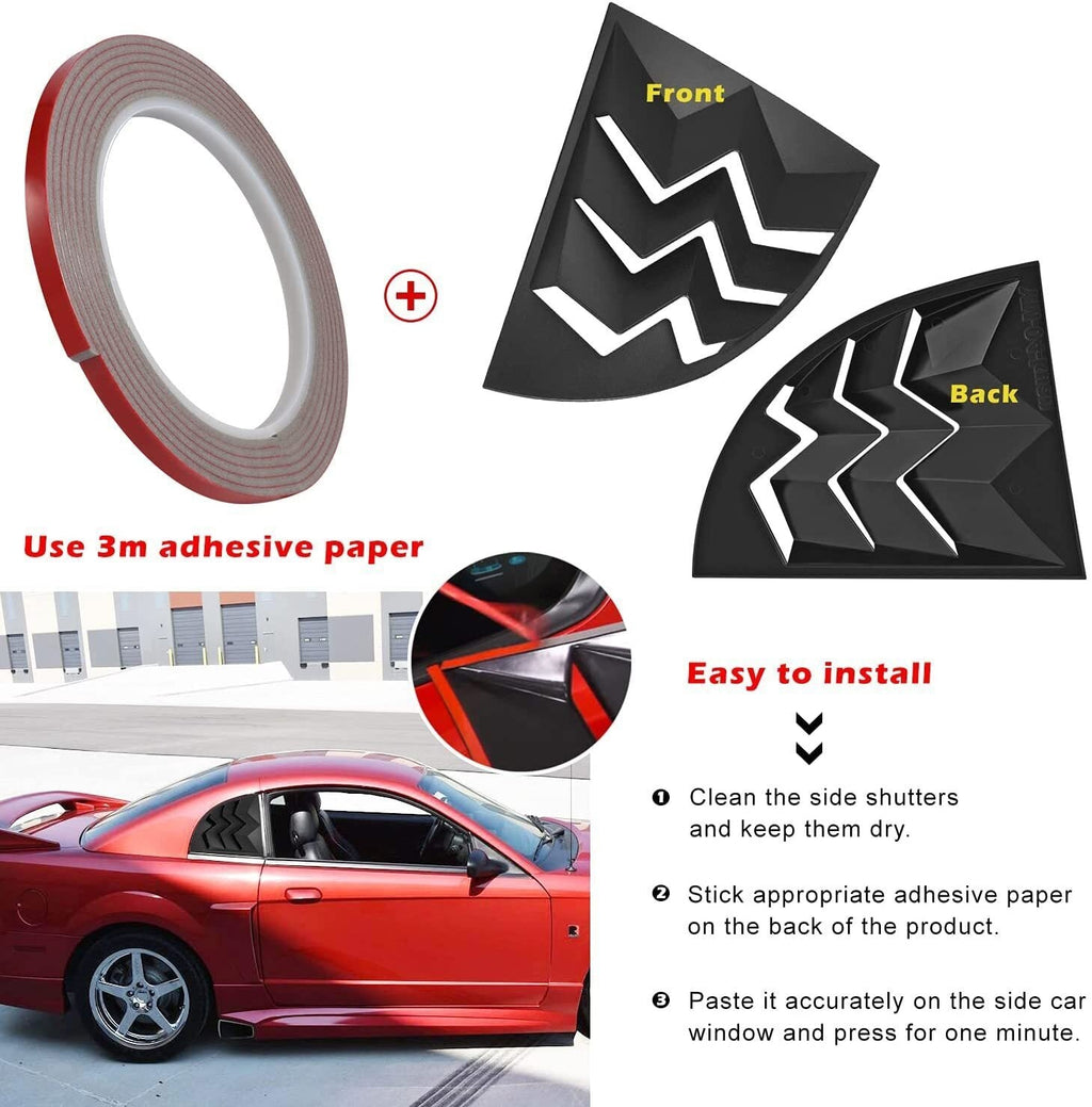 2pcs Side Window Scoop Louvers ABS Sun Shade Cover For 1999-2004 Ford Mustang