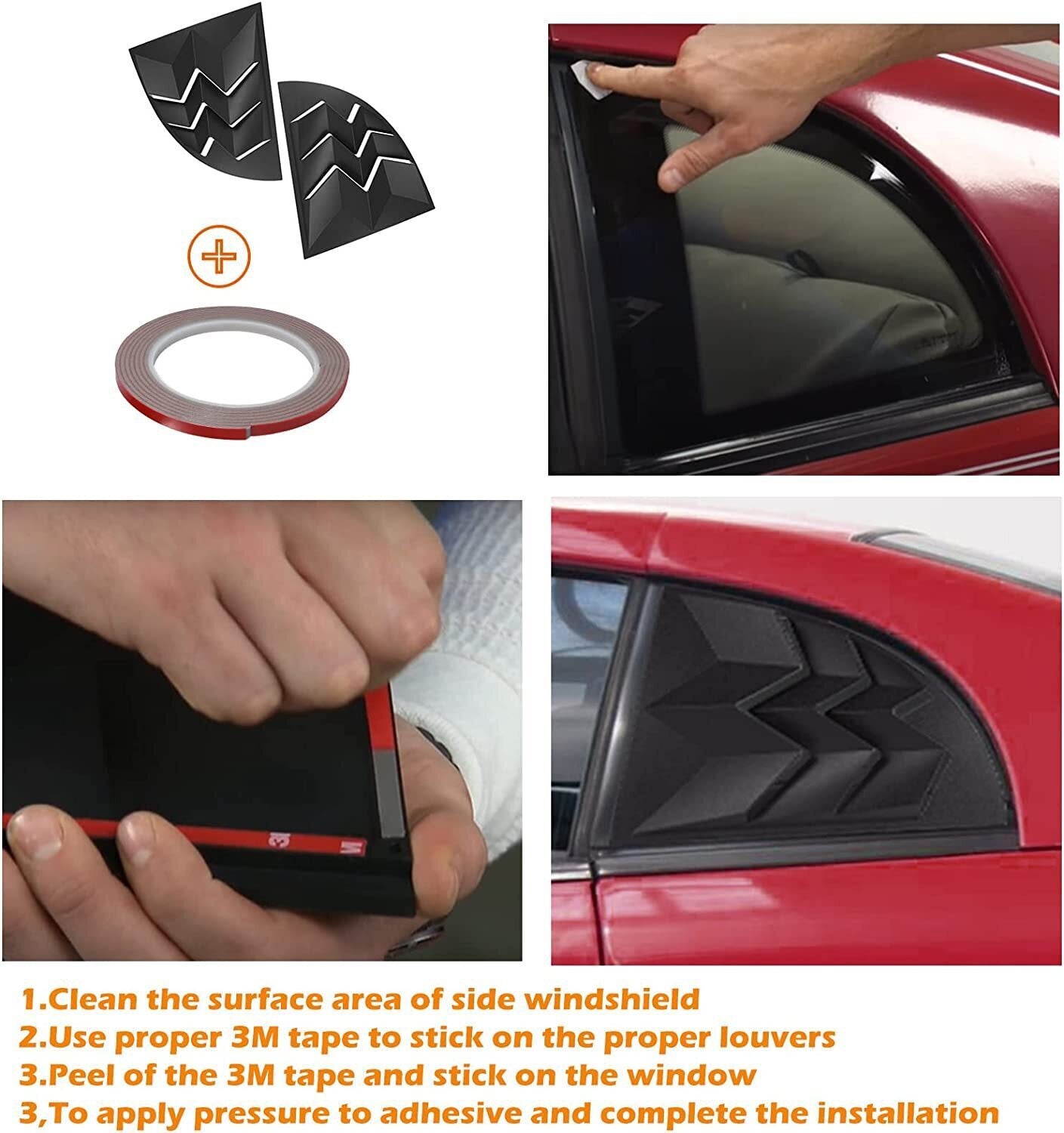 2pcs Side Window Scoop Louvers ABS Sun Shade Cover For 1999-2004 Ford Mustang