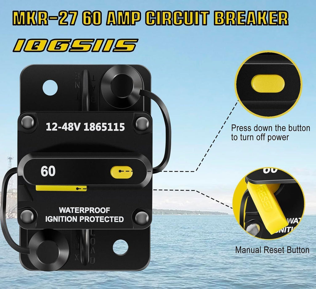 MKR-27 60AMP Circuit Breaker 1865115 for Minn Kota Trolling Motors 12-48V