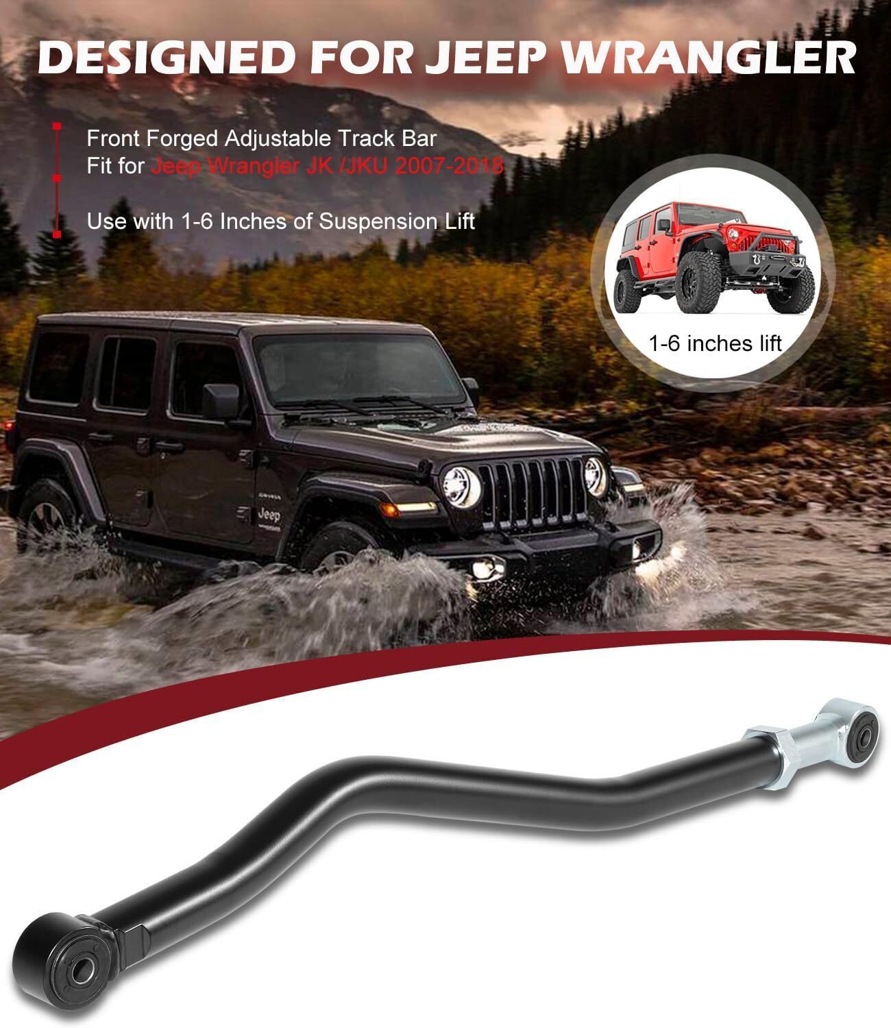 Front Forged Adjustable Track Bar 1-6" Lift Fit For Jeep Wrangler JK 2007-2018
