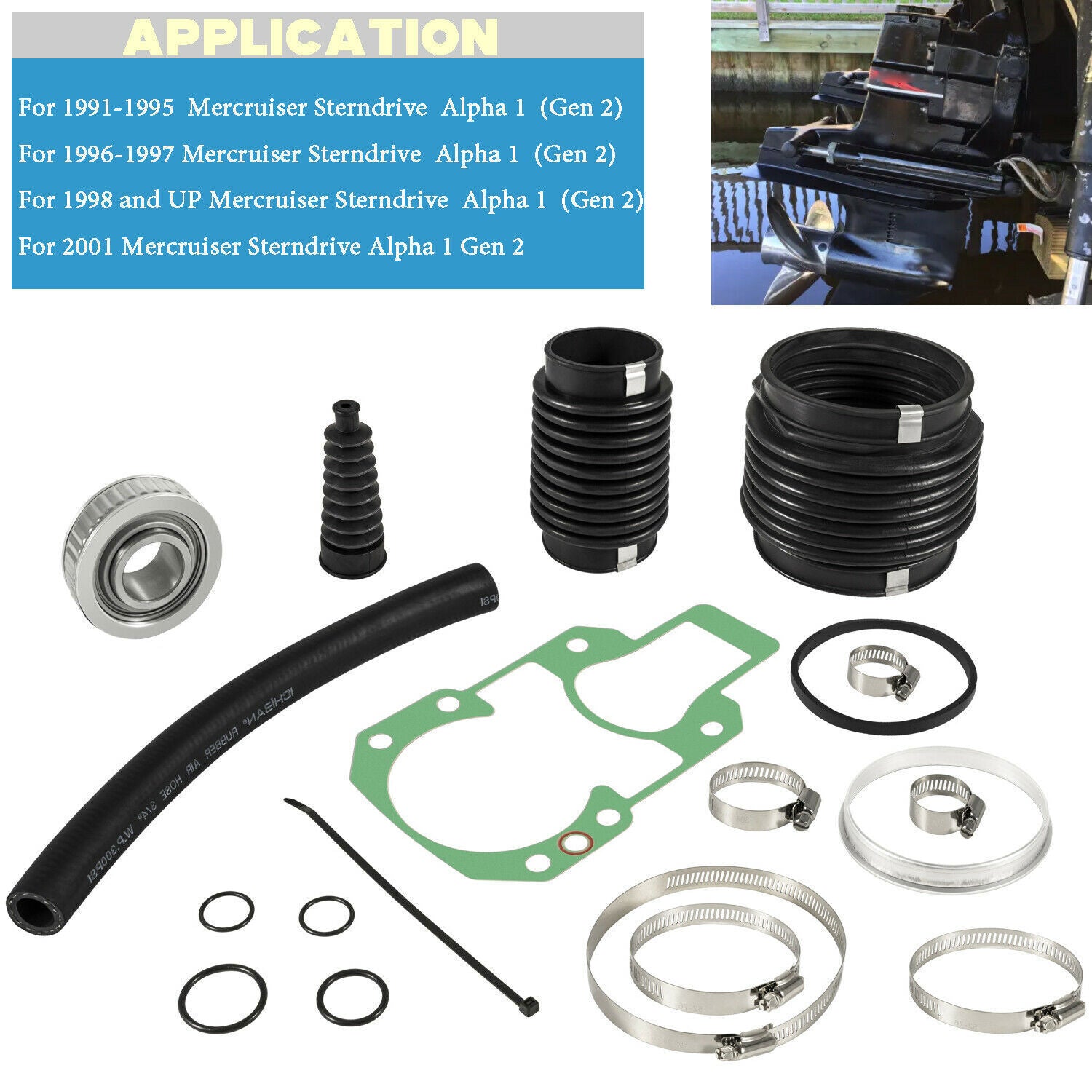 Bellows Transom Seal Repair Kit w/ Gimbal Bearing For MerCruiser Alpha 1 Gen 2