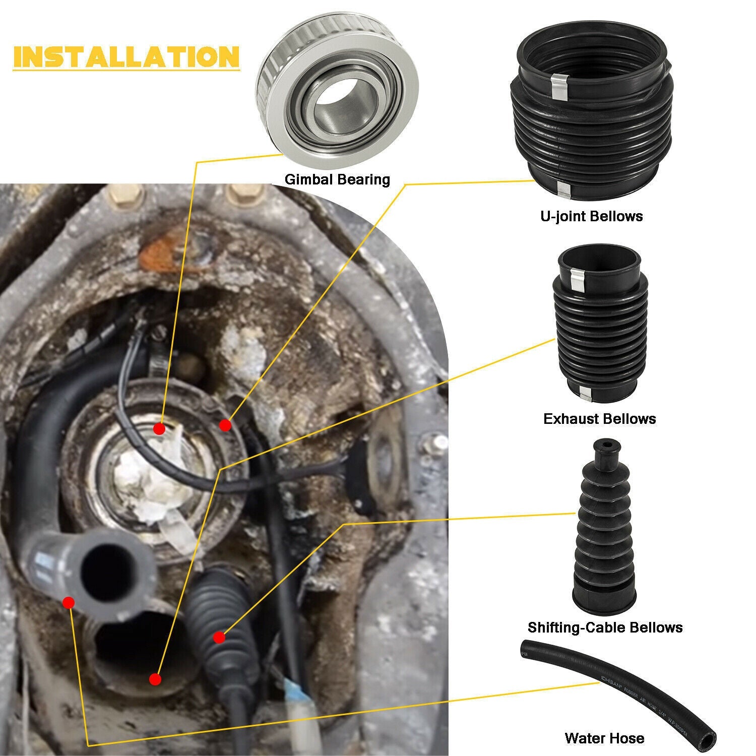 Bellows Transom Seal Repair Kit w/ Gimbal Bearing For MerCruiser Alpha 1 Gen 2