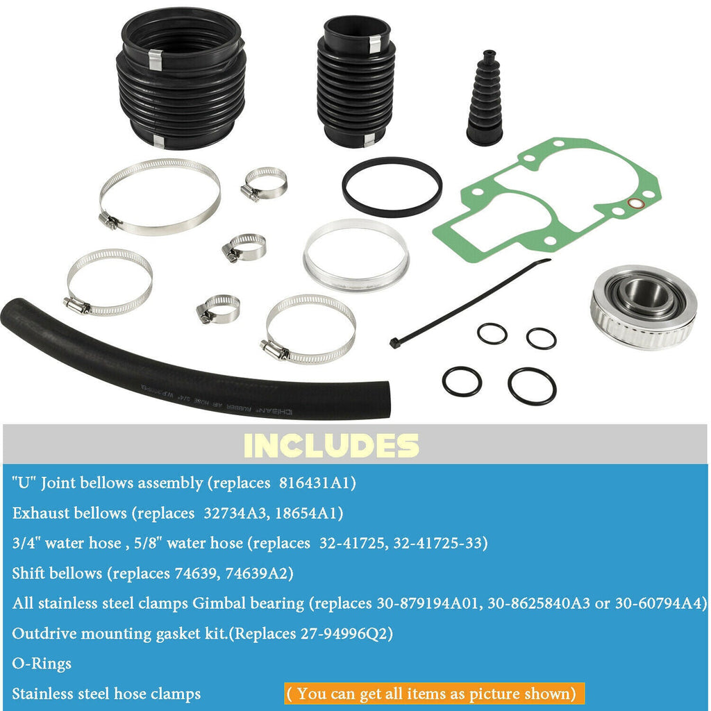 Bellows Transom Seal Repair Kit w/ Gimbal Bearing For MerCruiser Alpha 1 Gen 2