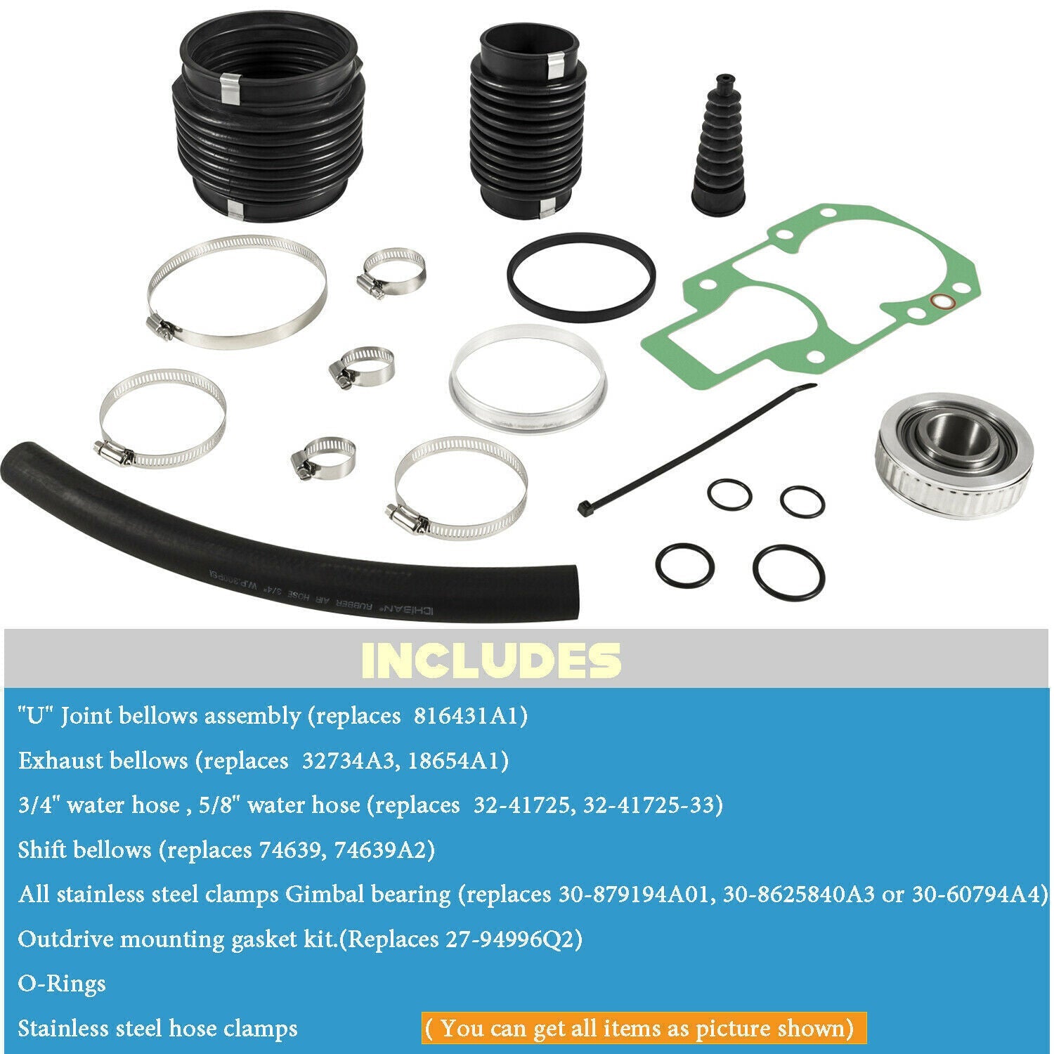 Bellows Transom Seal Repair Kit w/ Gimbal Bearing For MerCruiser Alpha 1 Gen 2
