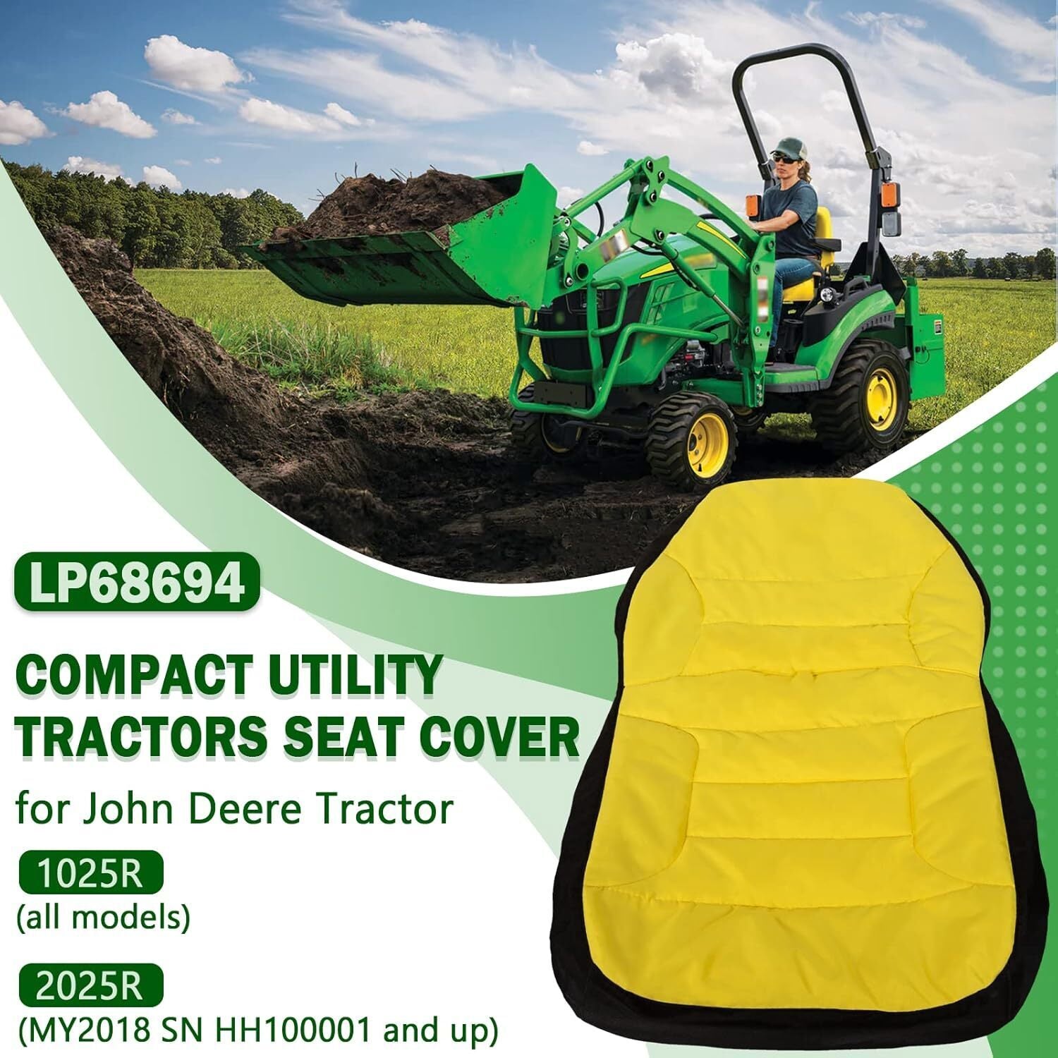 LP68694 Compact Utility Tractors Seat Cover for John Deere 1025R & 2025R Tractor