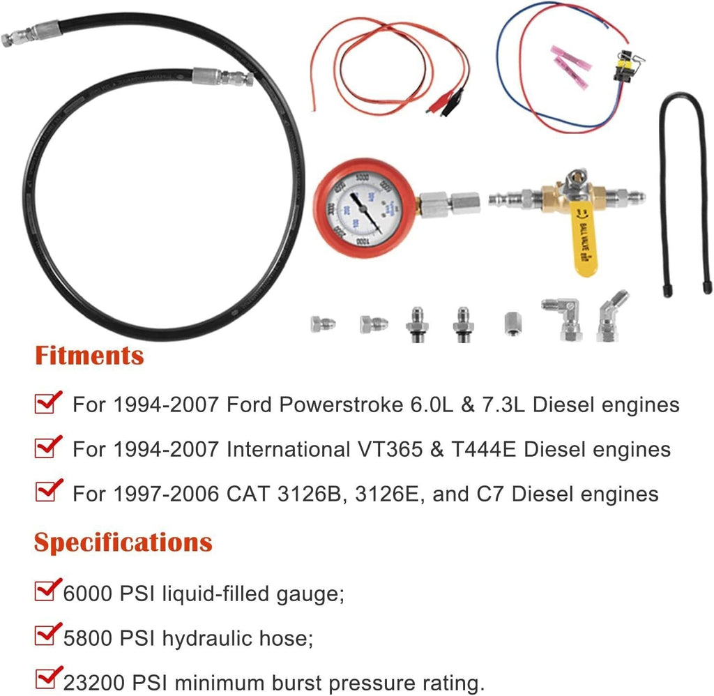 Hpop Test Tool High-Pressure & Air Leak Tester Gauge For Ford F250/350 6.0L 7.3L