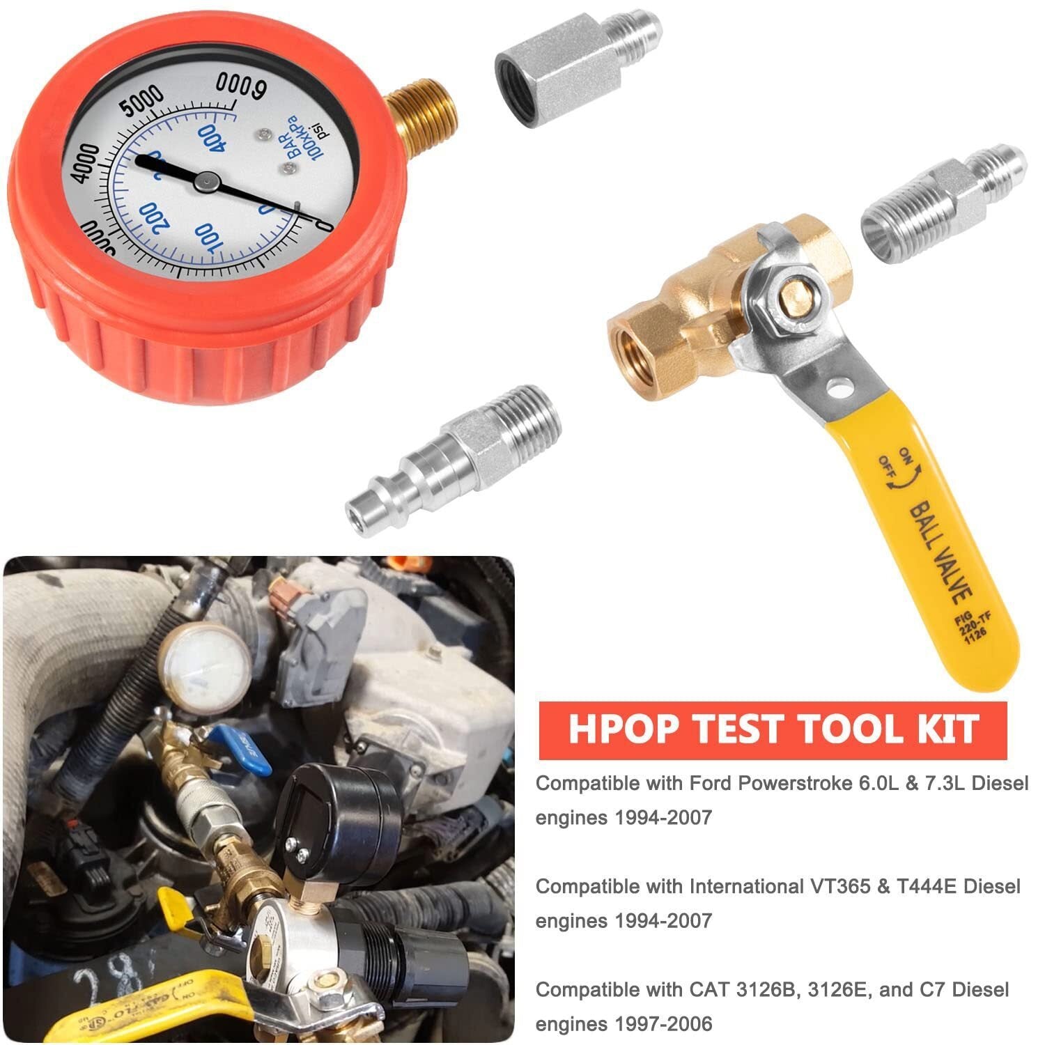 Hpop Test Tool High-Pressure & Air Leak Tester Gauge For Ford F250/350 6.0L 7.3L