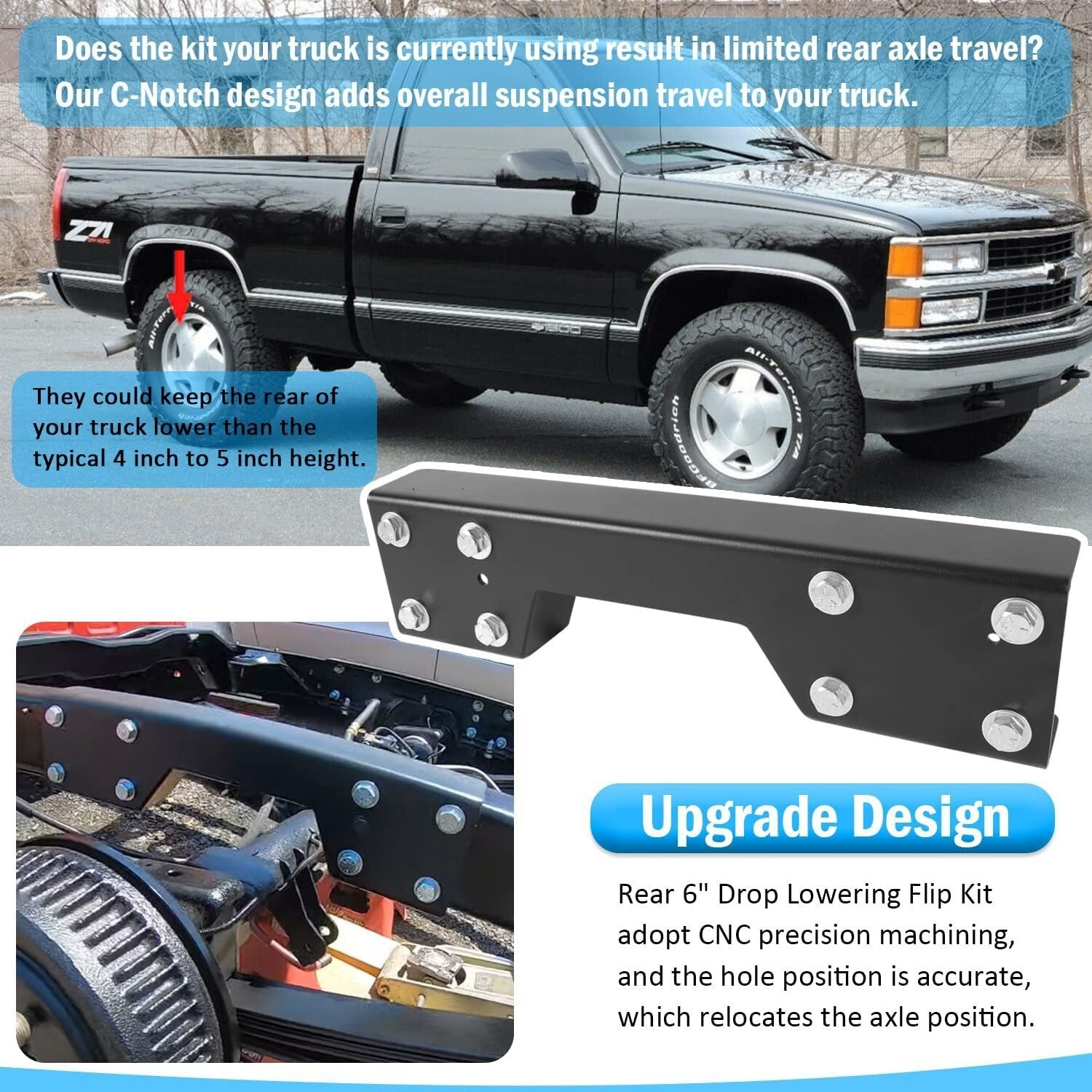 Rear 6" Drop Lowering Flip Kit For Chevy Silverado C1500 GMC Sierra 1988-1998