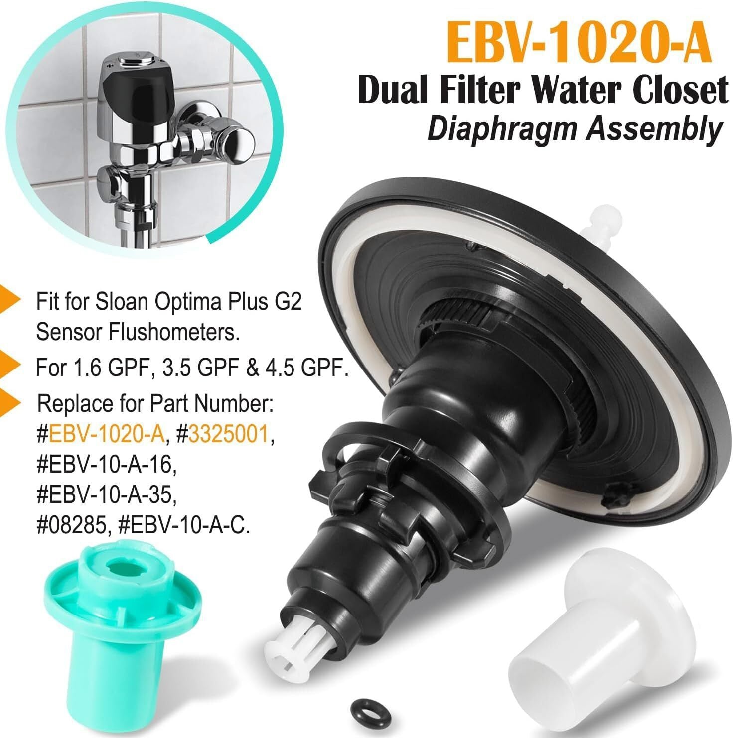 For Sloan G2 Dual Filter Water Closet Electronic Diaphragm Assembly EBV-1020-A